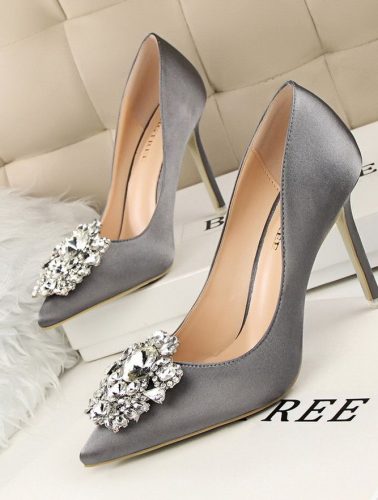 Women's Pumps; Rhinestone decoration; thin heel; sexy pointed women's shoes; shiny Rhinestone; buckle shoes