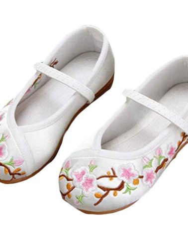White - Chinese Traditional Embroidery Shoes Flower Shoes Girls Ballet Flats
