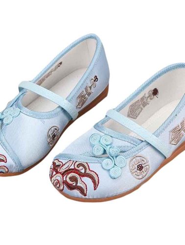 Blue - Girls Ballet Flats Chinese Traditional Embroidery Shoes Slip On Shoes